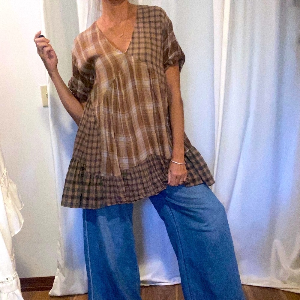 Fun Fall Plaid Soft Gauze swing dress/ tunic